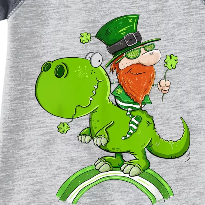 St. Patricks Day Leprechaun Riding A Dinosaur Shamrock Infant Baby Jersey Bodysuit