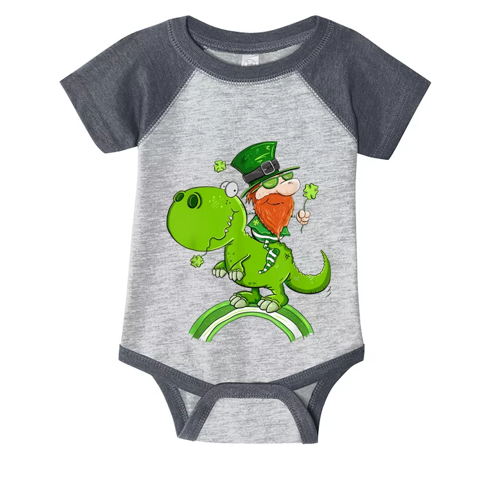 St. Patricks Day Leprechaun Riding A Dinosaur Shamrock Infant Baby Jersey Bodysuit