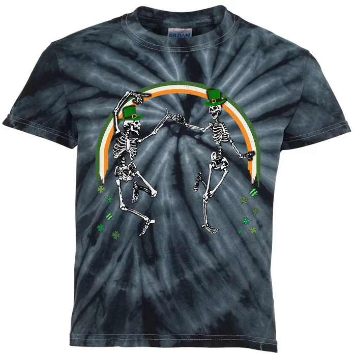 St Patrick's Day Skeleton Dancing Skeletons Kids Tie-Dye T-Shirt