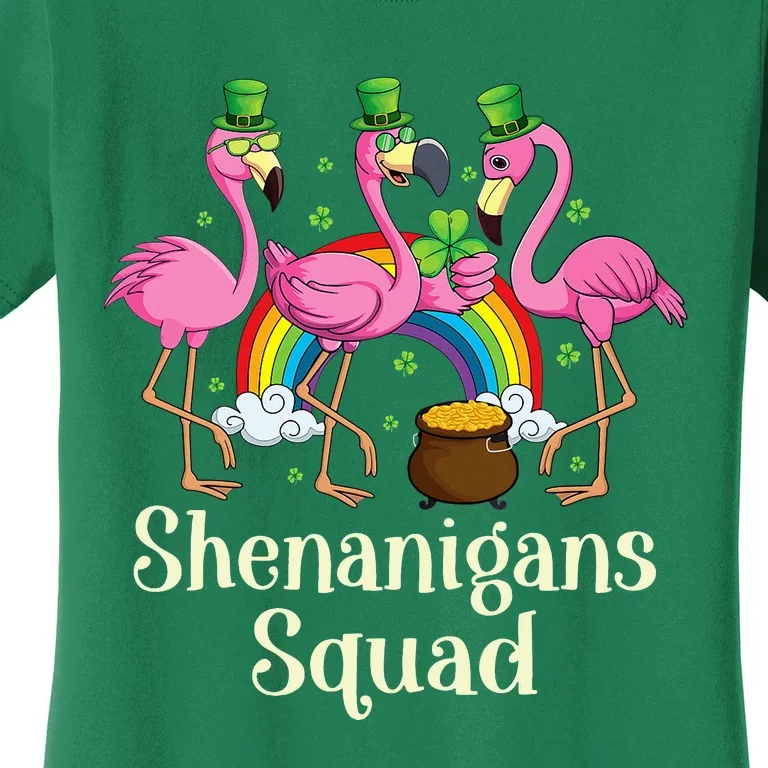 St Patrick's Day Shenanigan Squad Leprechaun Irish Flamingo Women's T-Shirt