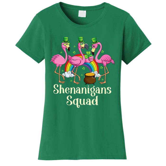 St Patrick's Day Shenanigan Squad Leprechaun Irish Flamingo Women's T-Shirt