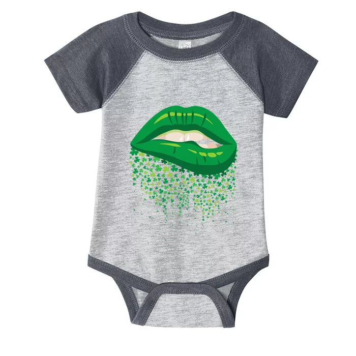 St. Patricks Day Cute Lips With Funny Clovers Infant Baby Jersey Bodysuit