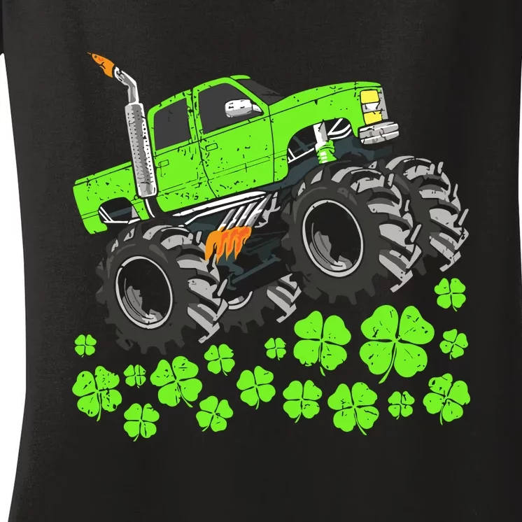 St Patricks Day Lucky Monster Truck Women's V-Neck T-Shirt