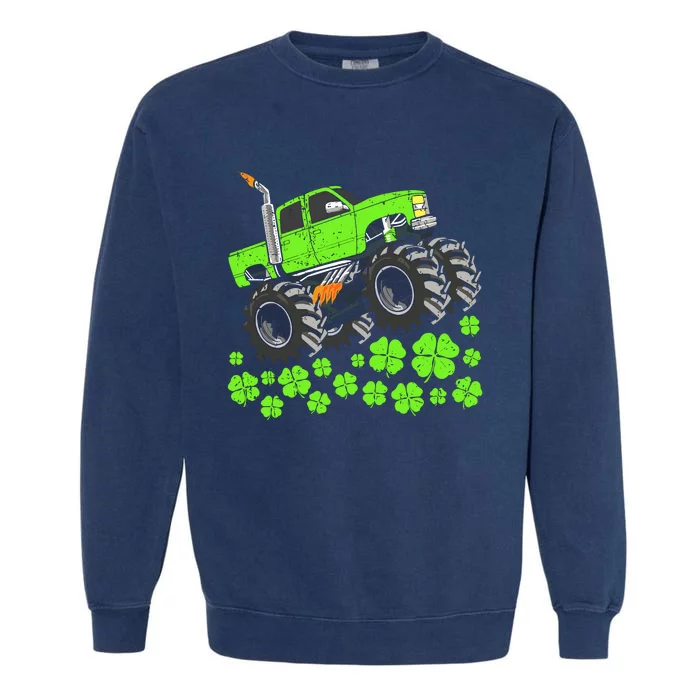 St Patricks Day Lucky Monster Truck Garment-Dyed Sweatshirt