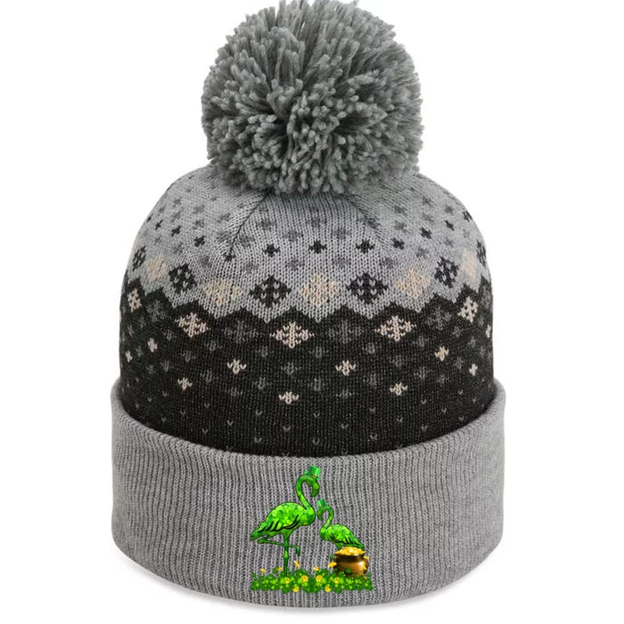 St Patrick's Day Cute Flamingo Shamrock Funny Flamingo Irish The Baniff Cuffed Pom Beanie