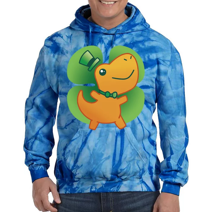 St Patrick's Day Dinosaur Gift Tie Dye Hoodie