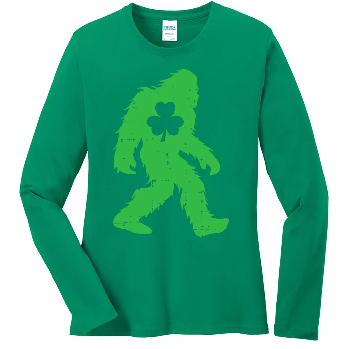 St Patricks Day Bigfoot Sasquatch Shamrock Ladies Long Sleeve Shirt