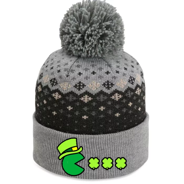 St Patricks Day Eating Shamrock Retro Gamer The Baniff Cuffed Pom Beanie