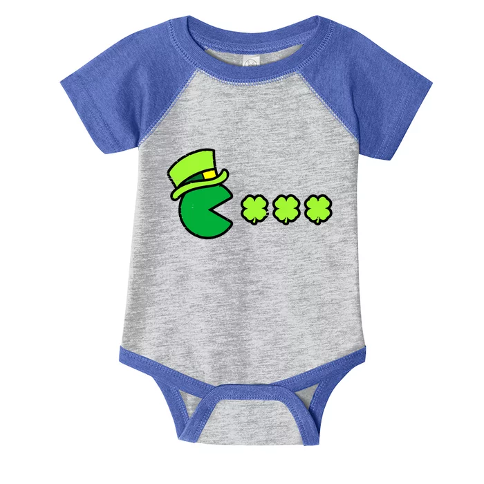 St Patricks Day Eating Shamrock Retro Gamer Infant Baby Jersey Bodysuit