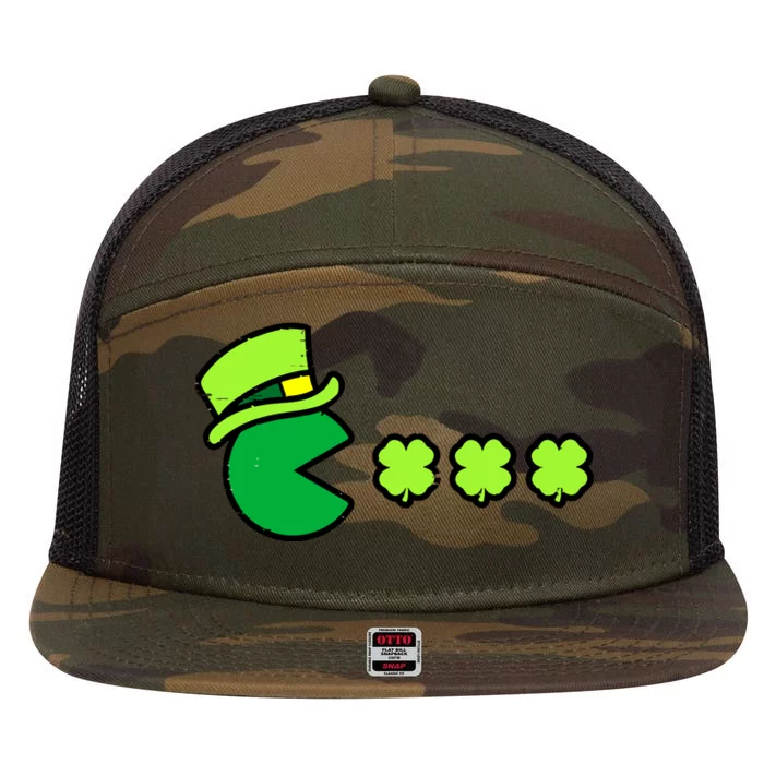 St Patricks Day Eating Shamrock Retro Gamer 7 Panel Mesh Trucker Snapback Hat