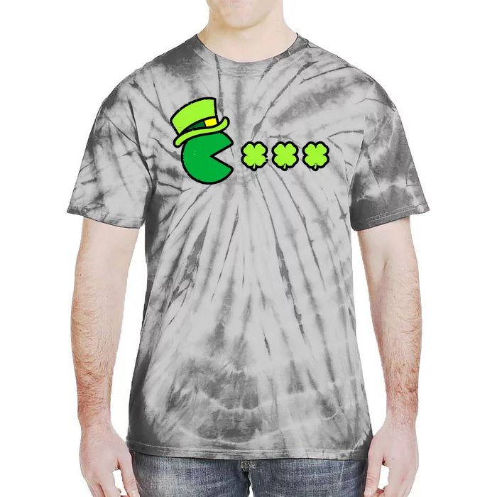 St Patricks Day Eating Shamrock Retro Gamer Tie-Dye T-Shirt