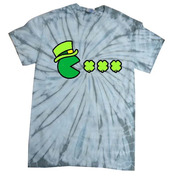 St Patricks Day Eating Shamrock Retro Gamer Tie-Dye T-Shirt