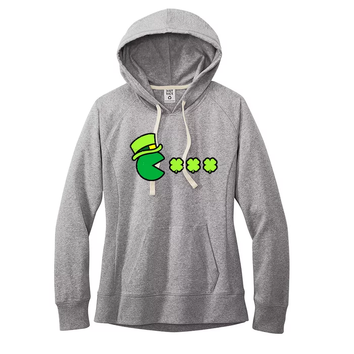 St Patricks Day Eating Shamrock Retro Gamer Women's Fleece Hoodie