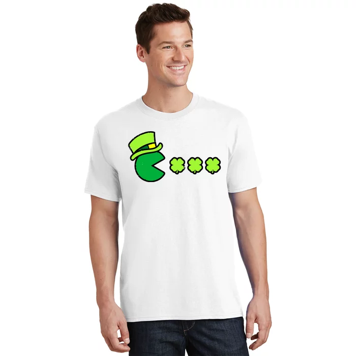 St Patricks Day Eating Shamrock Retro Gamer T-Shirt