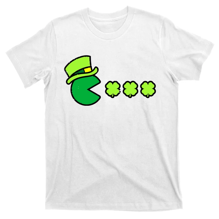 St Patricks Day Eating Shamrock Retro Gamer T-Shirt