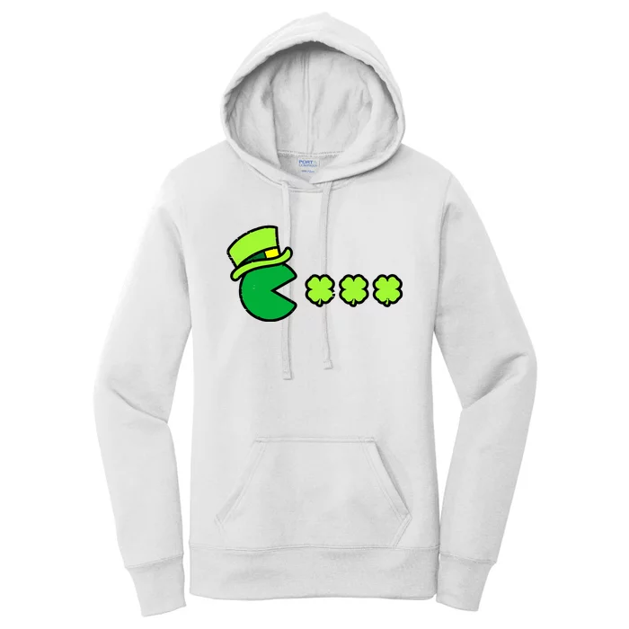 St Patricks Day Eating Shamrock Retro Gamer Women's Pullover Hoodie