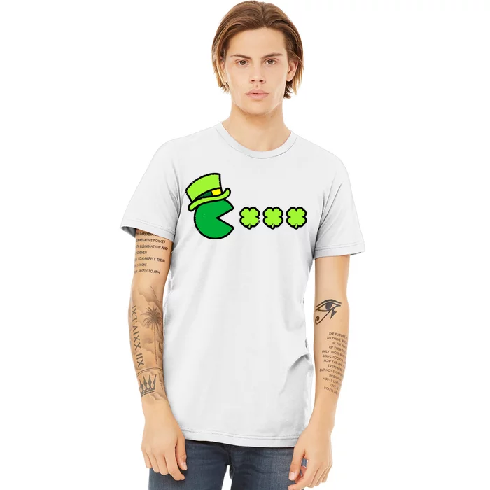 St Patricks Day Eating Shamrock Retro Gamer Premium T-Shirt