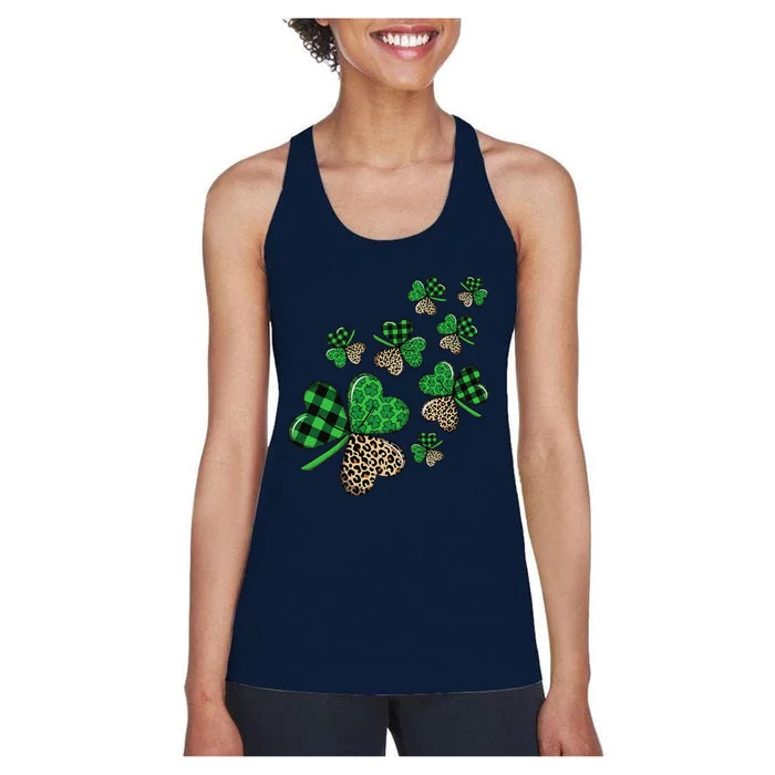 St. Patricks Day Shamrock Irish Leopard Print Plaid Pattern Women's Racerback Tank