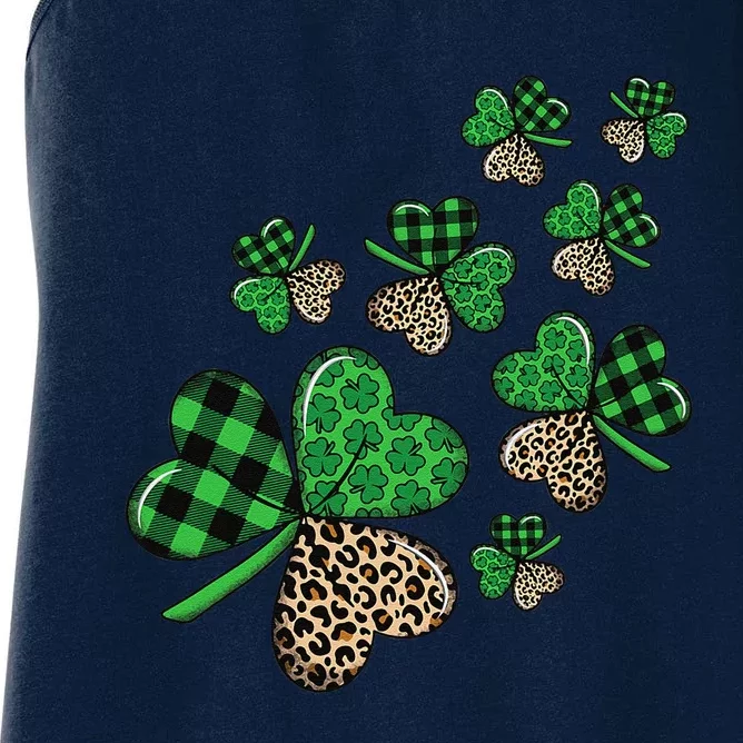 St. Patricks Day Shamrock Irish Leopard Print Plaid Pattern Women's Racerback Tank