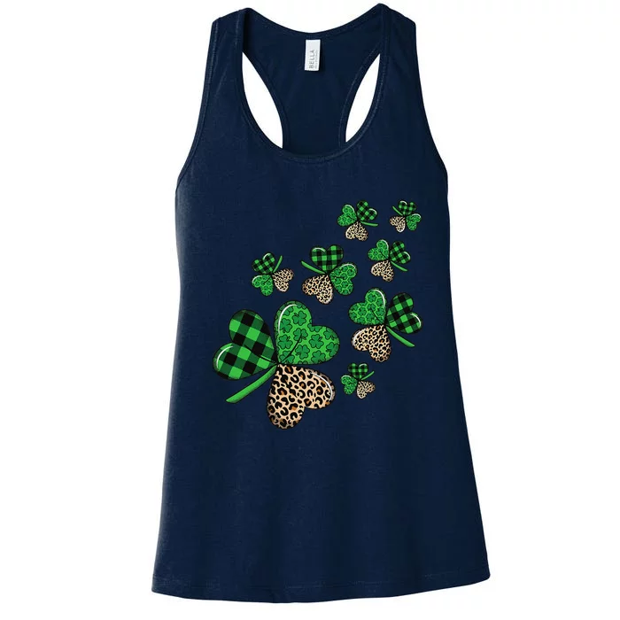 St. Patricks Day Shamrock Irish Leopard Print Plaid Pattern Women's Racerback Tank