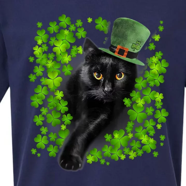 St Patrick Day Black Cat 3 Leaf Clover Kitten Lover Irish Sueded Cloud Jersey T-Shirt