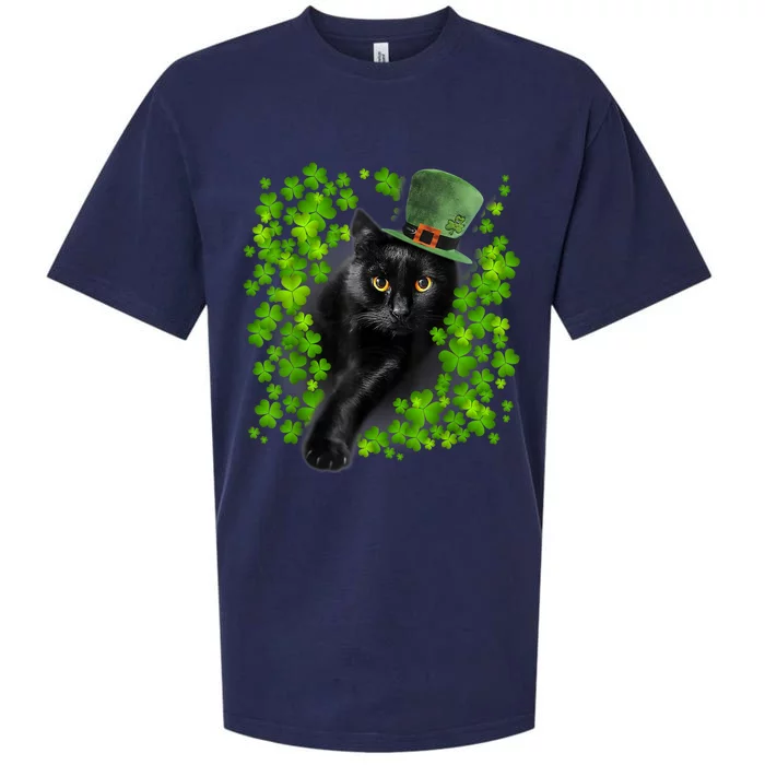 St Patrick Day Black Cat 3 Leaf Clover Kitten Lover Irish Sueded Cloud Jersey T-Shirt