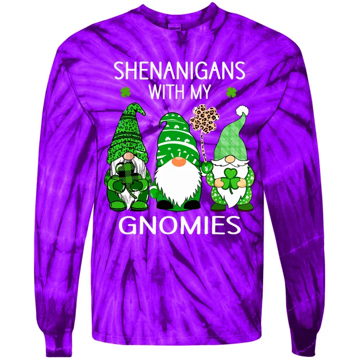 St Patricks Day Lucky Shamrock Leopard Gnomes Irish Tie-Dye Long Sleeve Shirt