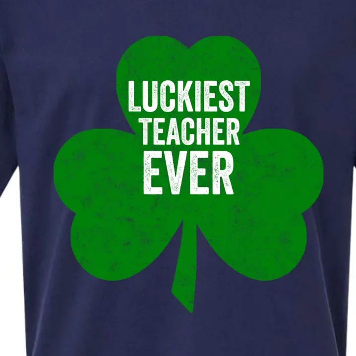 Saint Patricks Day Funny Gift Luckiest Teacher Ever Cute Gift Sueded Cloud Jersey T-Shirt