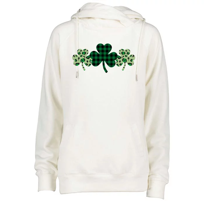 St Patricks Day Shamrock Pattern Womens Funnel Neck Pullover Hood