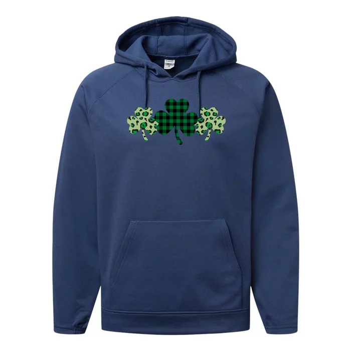 St Patricks Day Shamrock Pattern Performance Fleece Hoodie