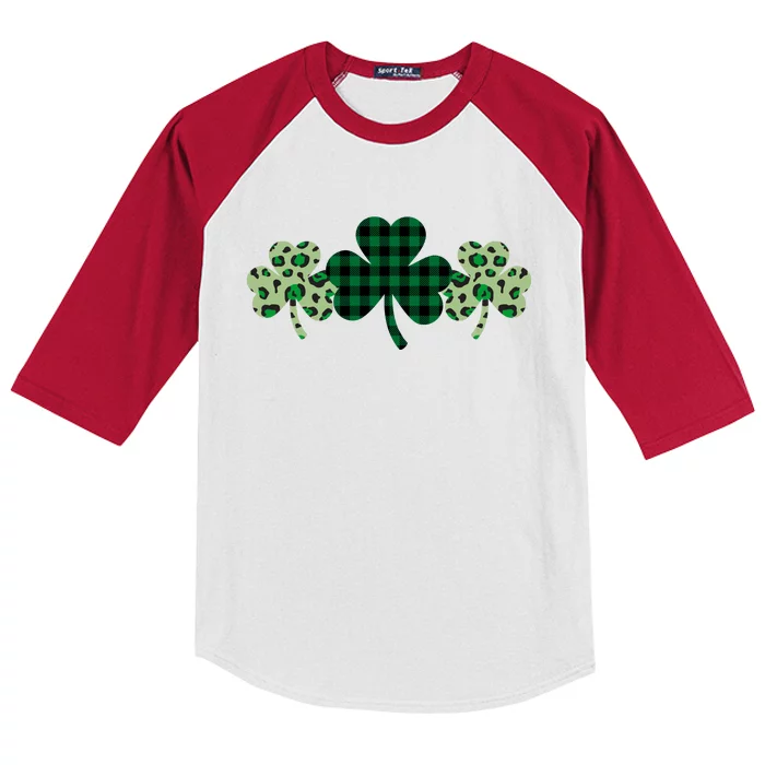 St Patricks Day Shamrock Pattern Kids Colorblock Raglan Jersey