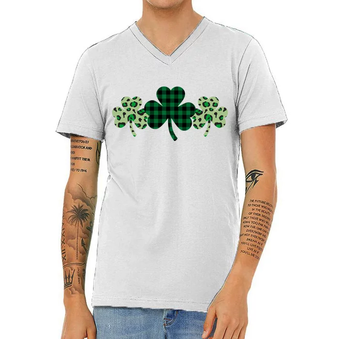 St Patricks Day Shamrock Pattern V-Neck T-Shirt