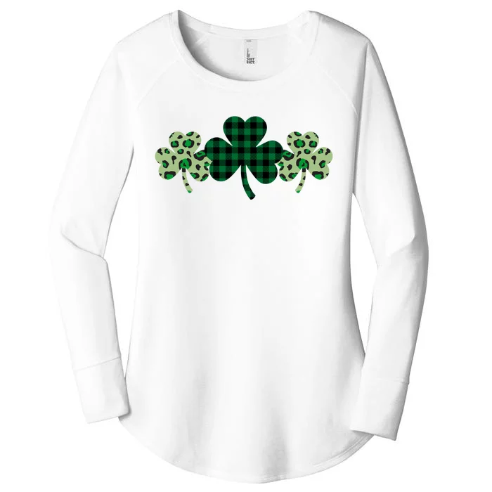 St Patricks Day Shamrock Pattern Women's Perfect Tri Tunic Long Sleeve Shirt