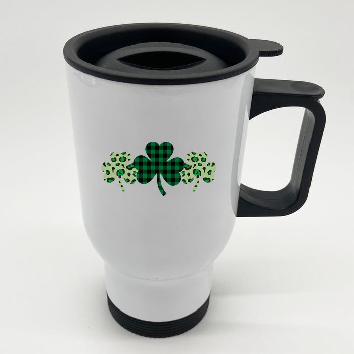 St Patricks Day Shamrock Pattern Front & Back Stainless Steel Travel Mug