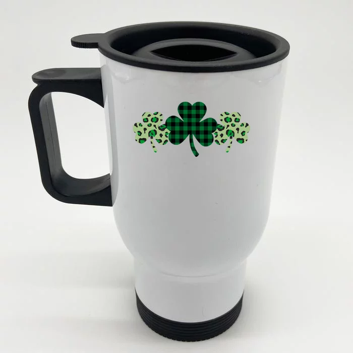 St Patricks Day Shamrock Pattern Front & Back Stainless Steel Travel Mug