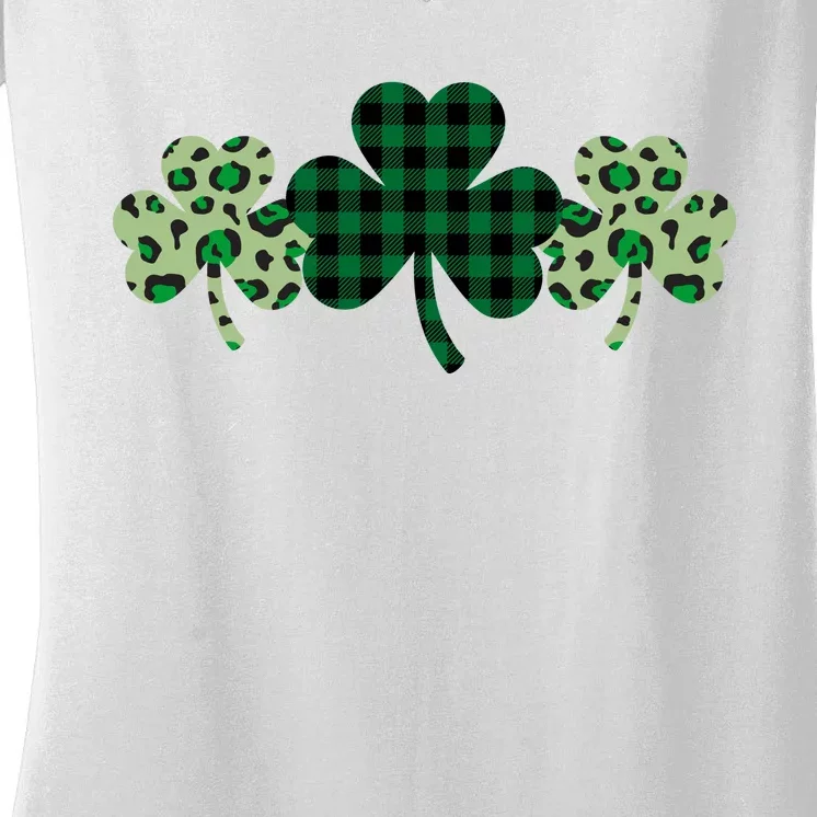 St Patricks Day Shamrock Pattern Women's V-Neck T-Shirt