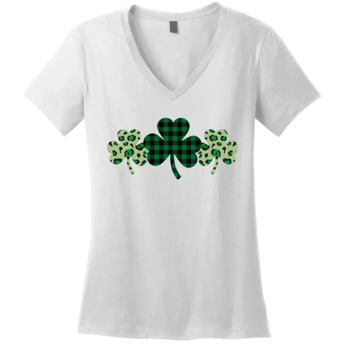 St Patricks Day Shamrock Pattern Women's V-Neck T-Shirt