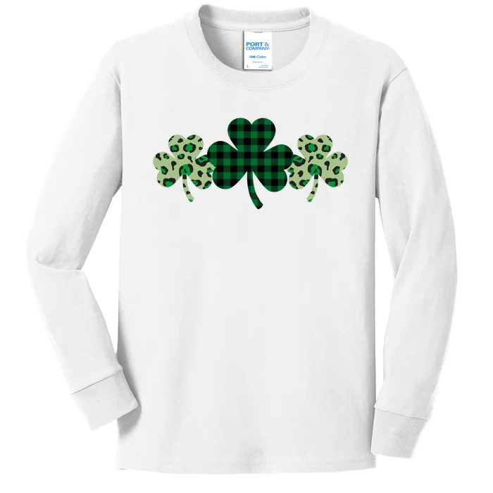 St Patricks Day Shamrock Pattern Kids Long Sleeve Shirt