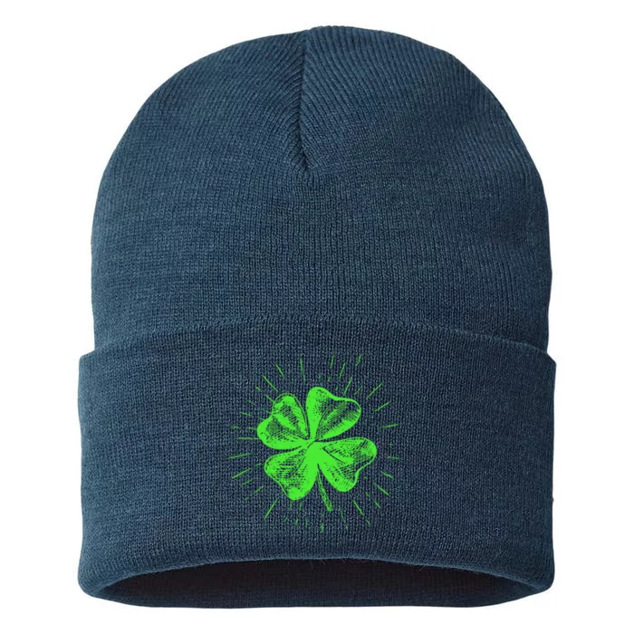 Saint Patricks Day Women Men Green Clover Shamrock Sustainable Knit Beanie