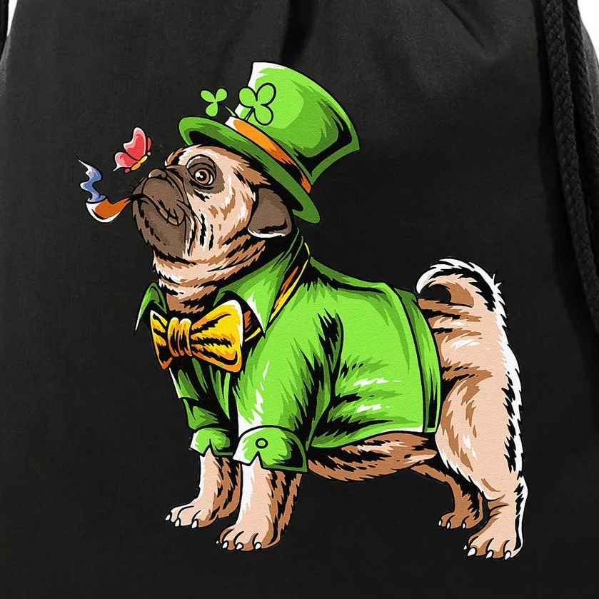 St. Pugtricks Day Pug With A Leprechaun Hat & Shamrock Funny Drawstring Bag