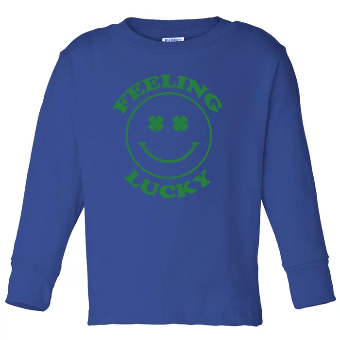 St Patrick's Day Feeling Lucky Round Smiley Trendy Gift Toddler Long Sleeve Shirt