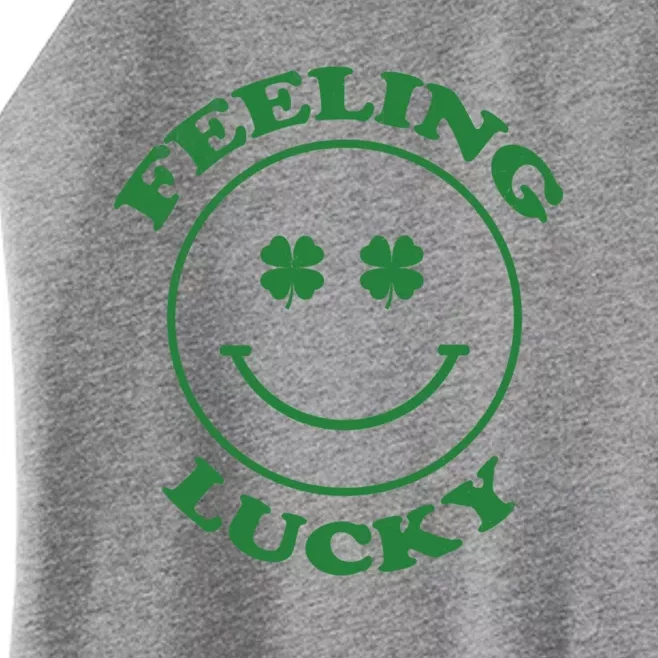 St Patrick's Day Feeling Lucky Round Smiley Trendy Gift Women’s Perfect Tri Rocker Tank