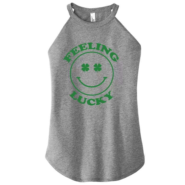 St Patrick's Day Feeling Lucky Round Smiley Trendy Gift Women’s Perfect Tri Rocker Tank