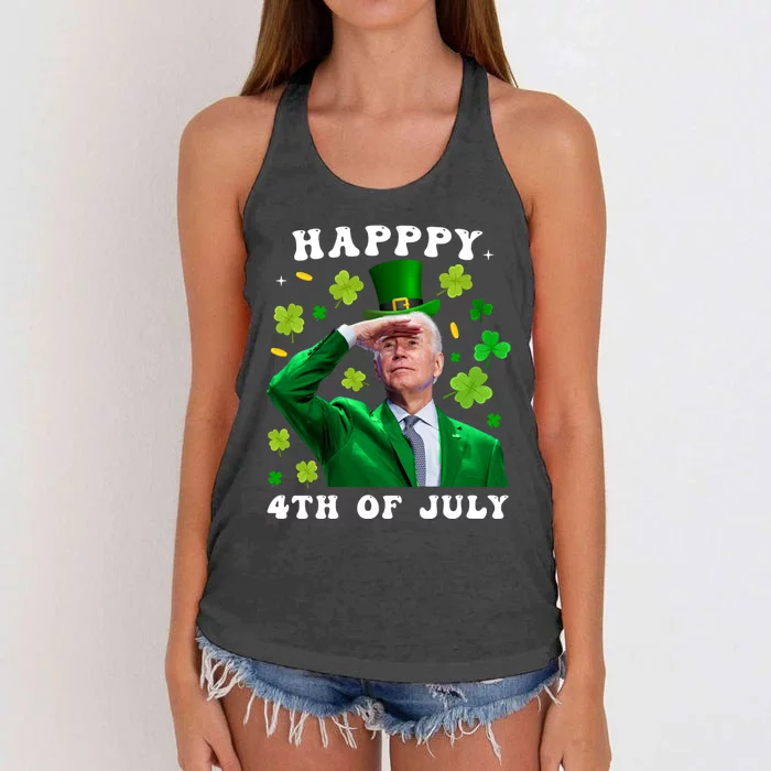 St. Patrick's Day Funny Joe Biden Happy 4th Of July Patricks Women's Knotted Racerback Tank