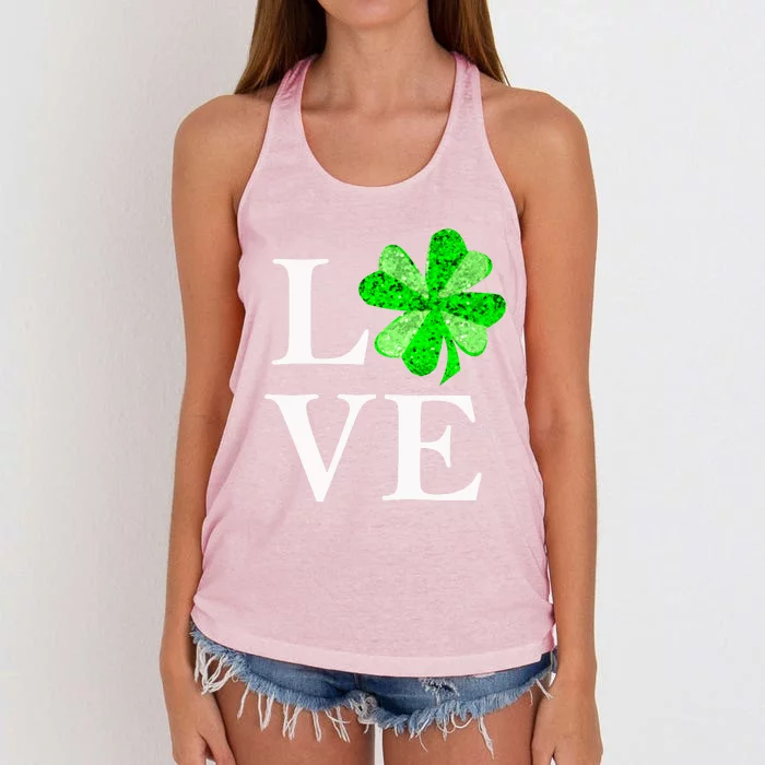 St Patrick's Day Love Gift Lucky Shamrock Gift Women's Knotted Racerback Tank