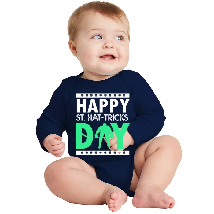 St Patricks Day Ice Hockey Happy St Hatgifttricks Da Gift Baby Long Sleeve Bodysuit