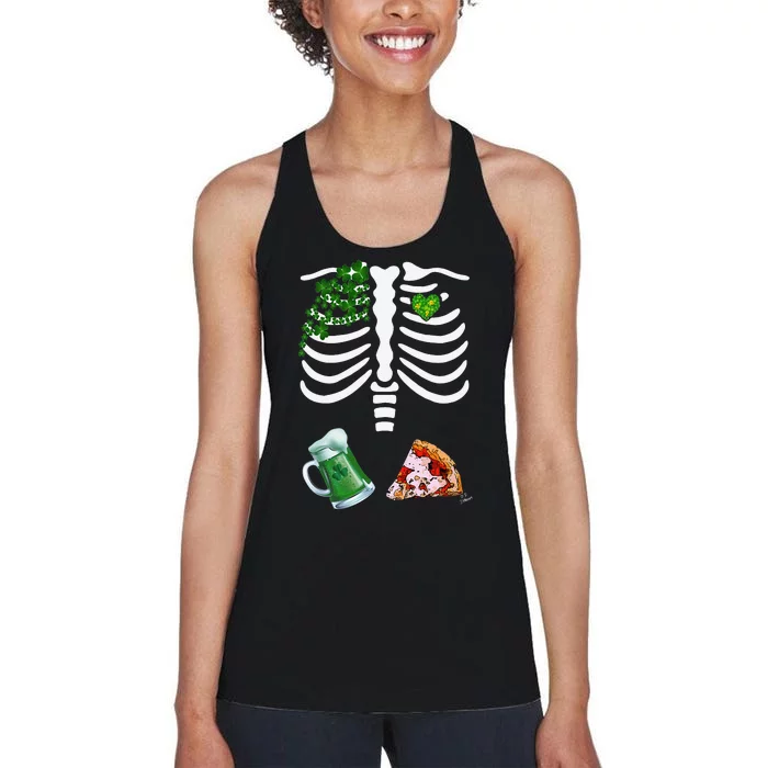 St Patricks day funny skeleton beer and pizza Women's Racerback Tank