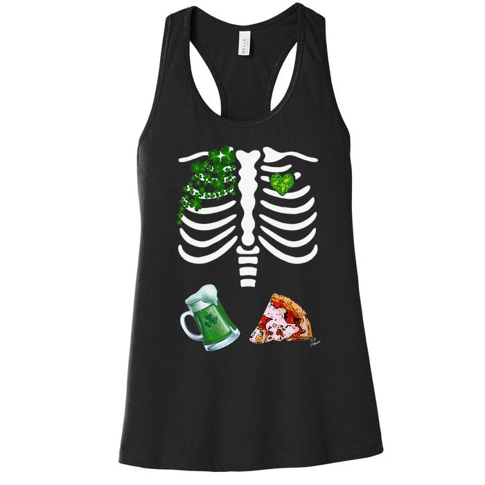 St Patricks day funny skeleton beer and pizza Women's Racerback Tank