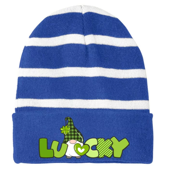 St Patrick's Day Little Gnome Lucky Gnome Meaningful Gift Striped Beanie with Solid Band