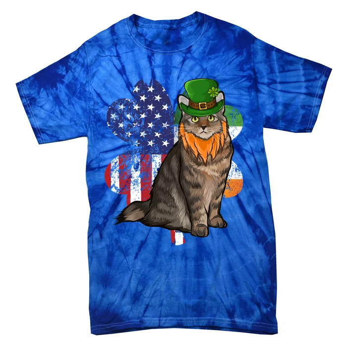 St Patricks Day Irish American Flag American Bobtail Cat Gift Tie-Dye T-Shirt